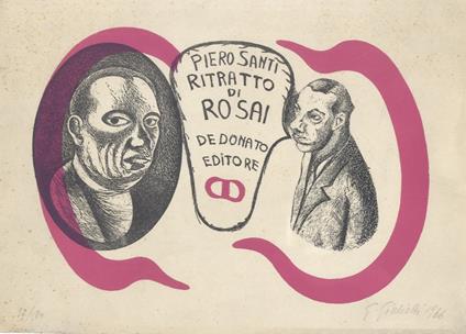 Litografia in nero e rosa, su carta, concepita per il libro di Piero Santi "Ritratto di Rosai", pubblicato da De Donato Editore nel 1966 - copertina