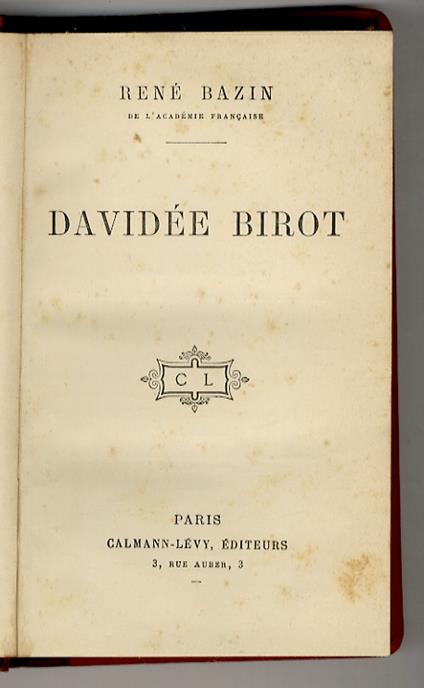 Davidée Birot - René Bazin - copertina