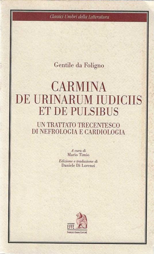 Carmina de Urinarum Iudiciis et de Pulsibus - Gentile da Foligno - copertina