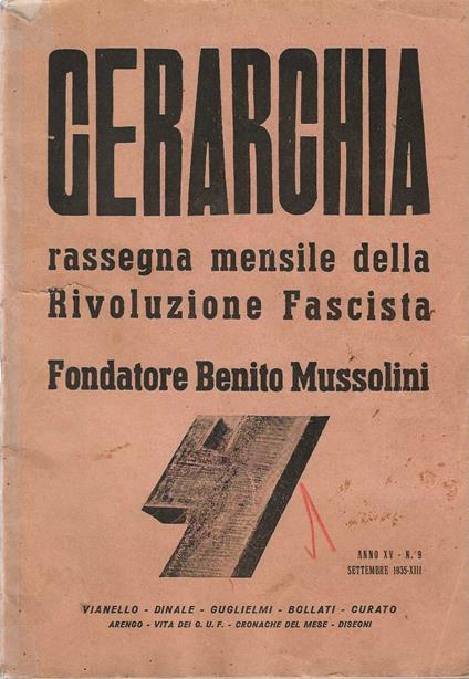 Gerarchia . rassegna mensile della Rivoluzione Fascista. anno XV_n° 9 settembre 1935- XIII - copertina