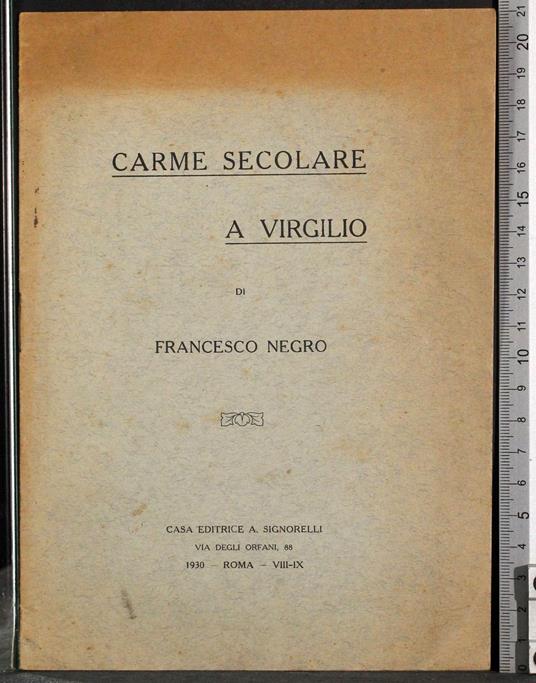Carme secolare a Virgilio - Francesco Negro - copertina