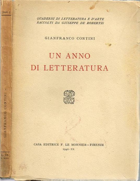 Un anno di letteratura - Gianfranco Contini - copertina