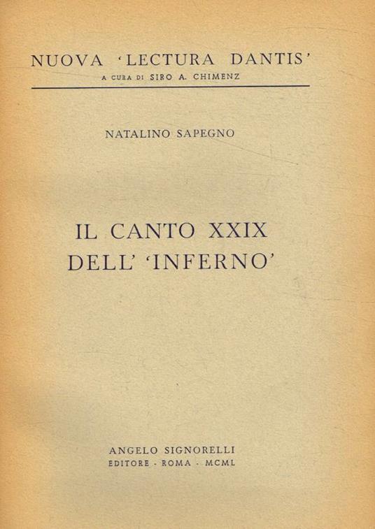 Il canto XXIX dell'Inferno - Natalino Sapegno - copertina