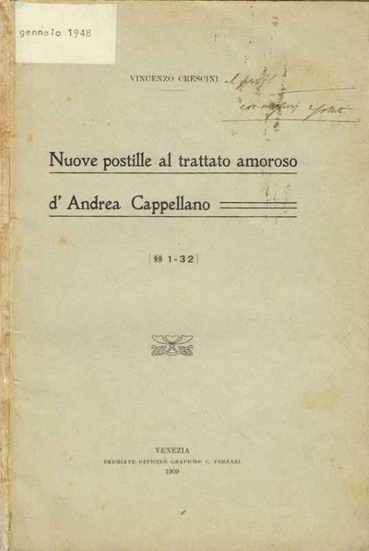 Nuove postille al trattato amoroso d'Andrea Cappellano - Vincenzo Crescini - copertina
