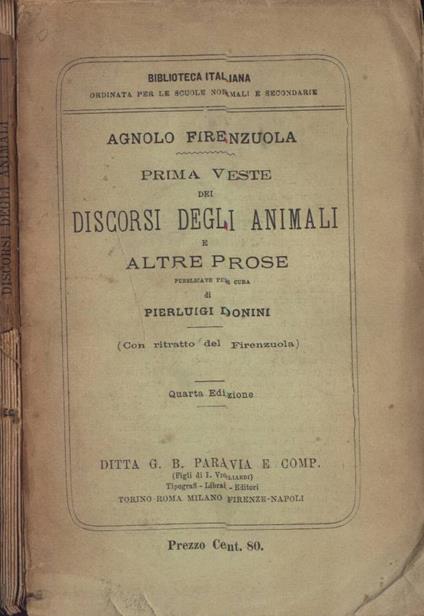 Prima veste dei discorsi degli animali - Agnolo Firenzuola - copertina