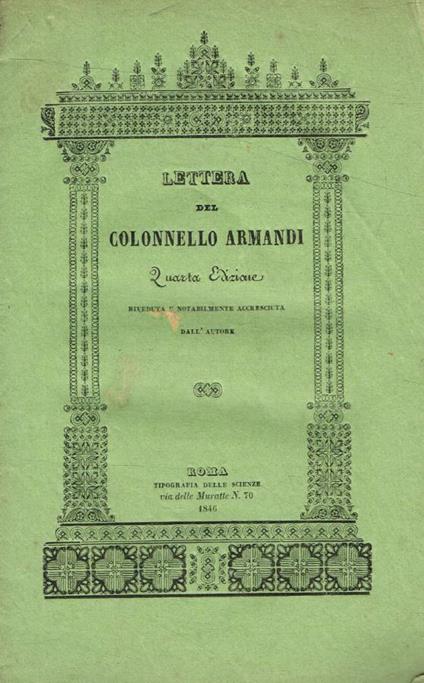 Lettera del Colonnello Armandi ai suoi cittadini - copertina