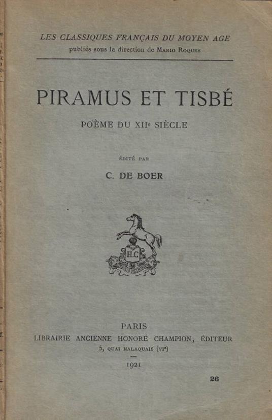 Piramus et Tisbé - C. De Boer - copertina