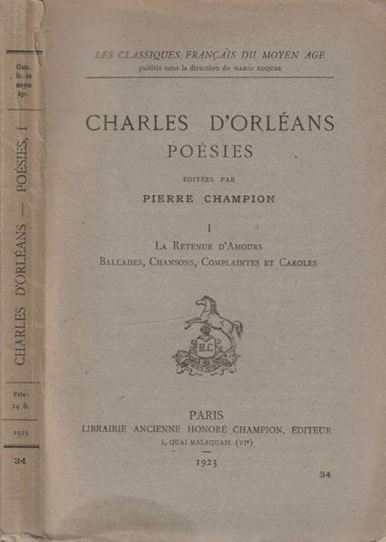 Poesies vol I - Charles D'Orleans - copertina