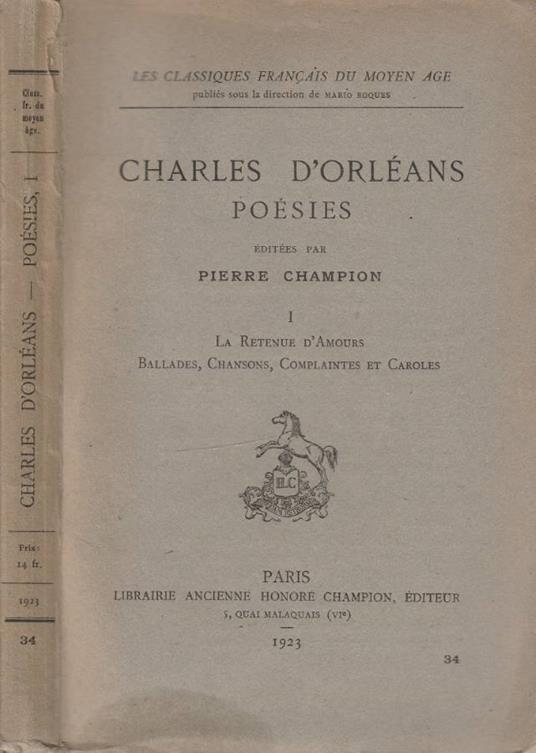 Poesies vol I - Charles D'Orleans - copertina