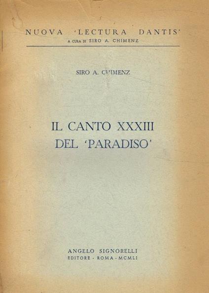 Il Canto XXXIII del Paradiso - copertina