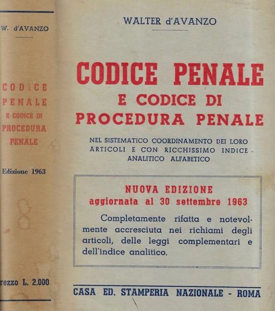 Codice penale e codice di procedura penale - Walter D'Avanzo - copertina