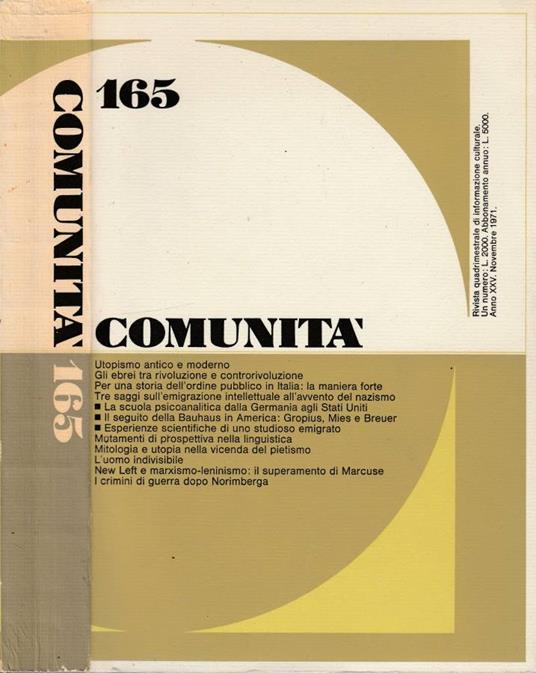 Comunità n 165, anno XXV, novembre 1971 - copertina