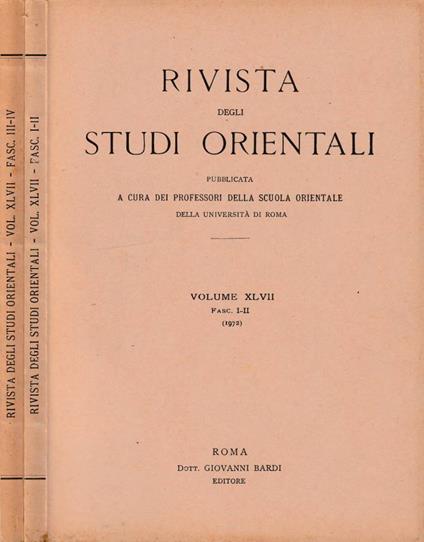 Rivista degli studi orientali anno 1972, vol XLVI, fasc I-II, III-IV - copertina