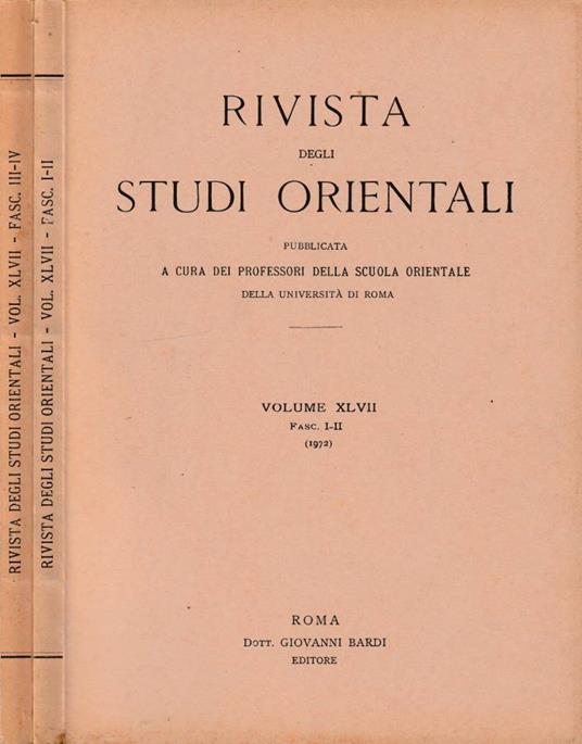 Rivista degli studi orientali anno 1972, vol XLVI, fasc I-II, III-IV - copertina