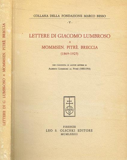 Lettere di Giacomo Lumbroso a Mommsen, Pitrè, Breccia 1869-1925 - copertina