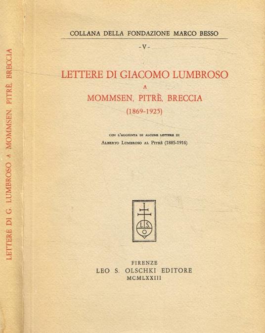 Lettere di Giacomo Lumbroso a Mommsen, Pitrè, Breccia 1869-1924 - Giacomo Lumbroso - copertina