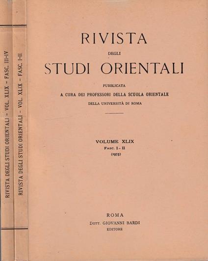 Rivista degli studi orientali anno 1975, vol XLIX, fasc I-II, III-IV - copertina