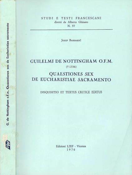 Guilelmi De Nottingham O. F. M - copertina