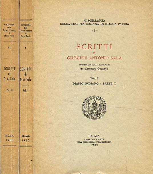 Scritti di Giuseppe Antonio Sala pubblicati sugli autografi da Giuseppe Cugnoni, vol.I, III - copertina