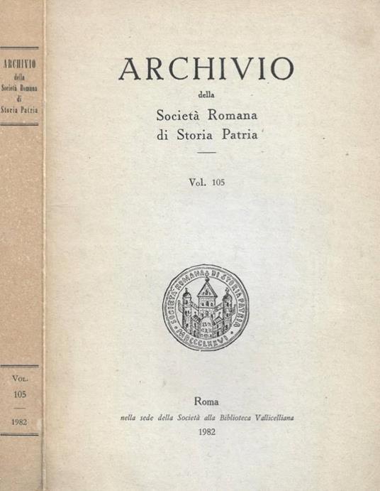 Archivio della Società Romana di Storia Patria. Vol. 105 - copertina