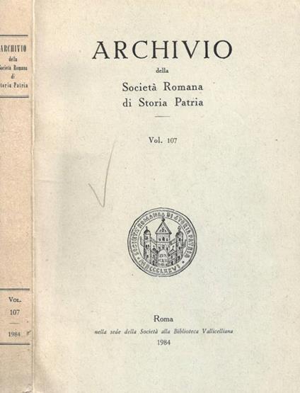 Archivio della Società Romana di Storia Patria. Vol. 107 - copertina