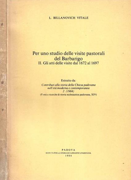 Per uno studio delle visite pastorali del Barbarigo. II. Gli atti delle visite dal 1672 al 1697 - copertina