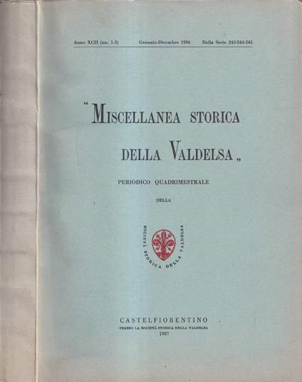 Miscellanea storica della Valdelsa, anno XCII, numero 1-3, Gennaio-Dicembre 1986 - copertina