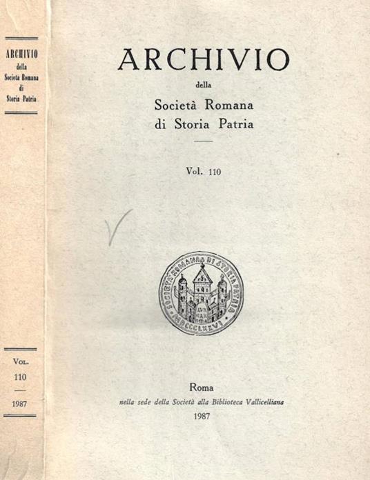 Archivio della Società Romana di Storia Patria. Vol. 110 - copertina