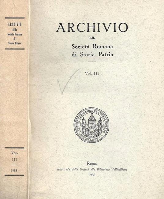 Archivio della Società Romana di Storia Patria. Vol. 111 - copertina