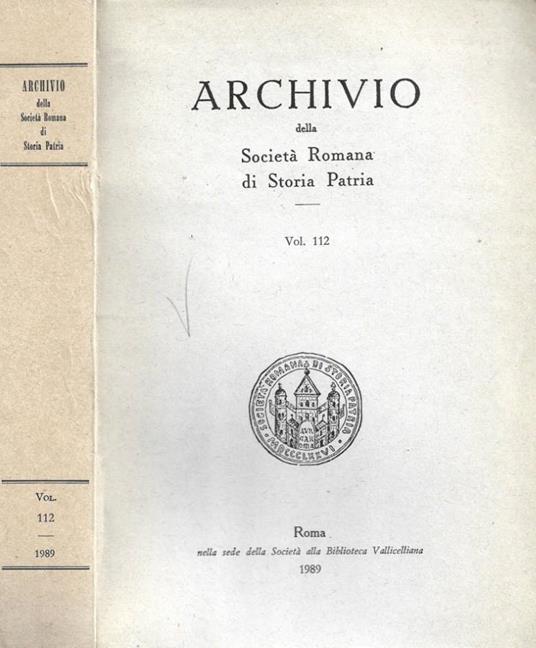 Archivio della Società Romana di Storia Patria. Vol. 112 - copertina