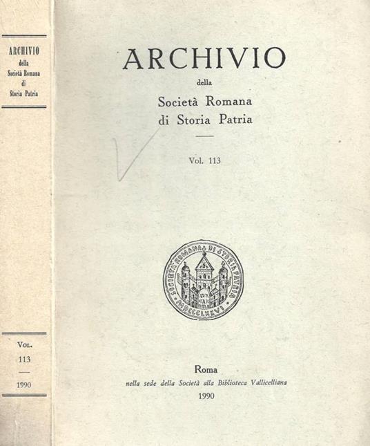 Archivio della Società Romana di Storia Patria. Vol. 113 - copertina