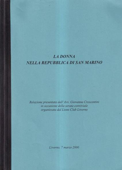 La donna nella repubblica di San Marino - copertina