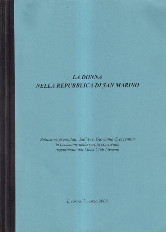 La donna nella repubblica di San Marino - copertina