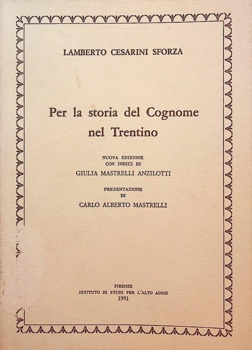 Per la storia del cognome nel Trentino - copertina