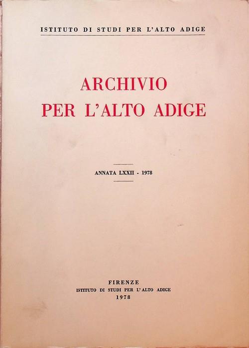Archivio per l'Alto Adige: Annata LXXII - 1978 - Carlo Battisti - copertina