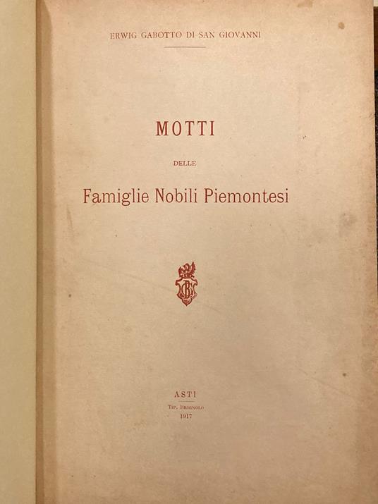 Motti delle Famiglie Nobili Piemontesi - copertina