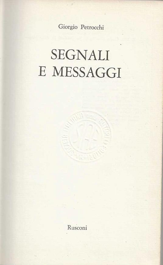 Segnali e messaggi - Giorgio Petrocchi - copertina