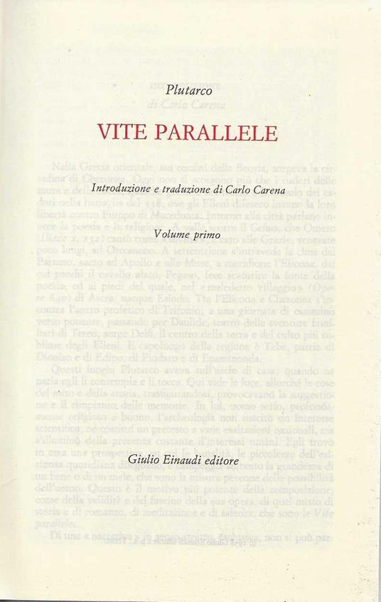 Vite Parallele vol. primo - Plutarco - copertina