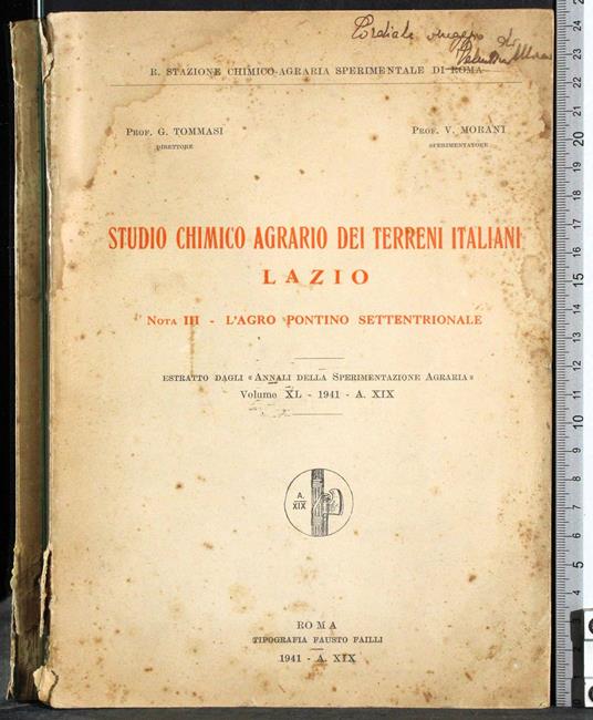 Studio chimico agrario terreni italiani Lazio nota III - copertina