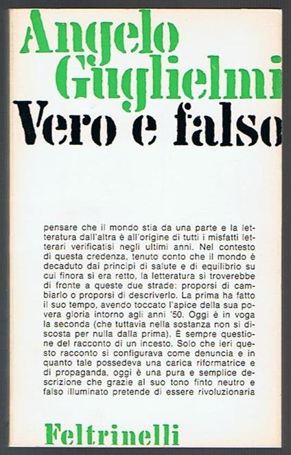 Vero e falso - Angelo Guglielmi - copertina