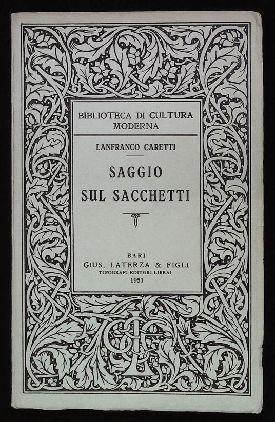 Saggio sul Sacchetti - Lanfranco Caretti - copertina
