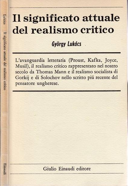 Il significato attuale del realismo critico - György Lukács - copertina