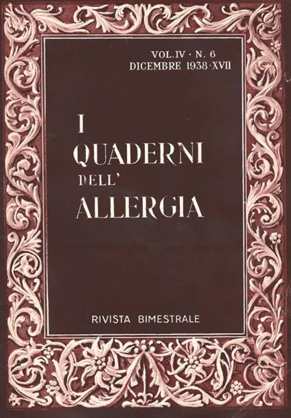 I Quaderni dell'allergia. Vol. IV - N. 6 dicembre 1938 - copertina