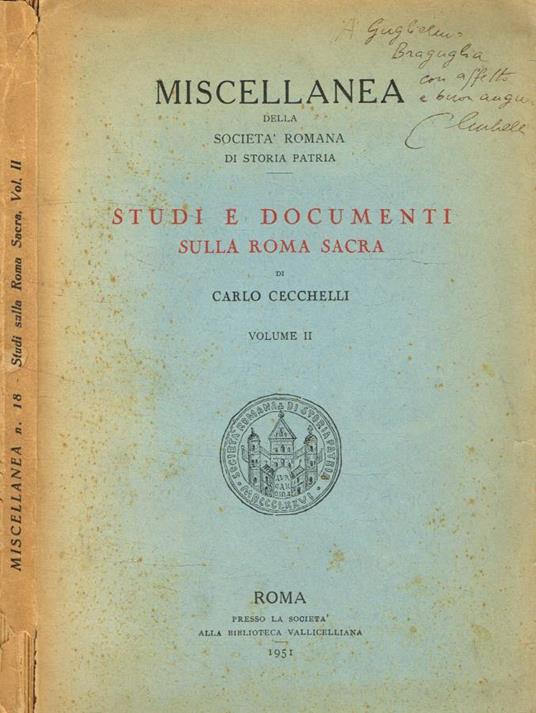 Studi e documenti sulla Roma Sacra vol.II - Carlo Cecchelli - copertina