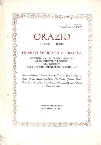 Orazio. Diario di Roma. Numero dedicato a Trilussa. Vol. n. 1-3, gennaio-marzo 1953 - Luigi Huetter - copertina