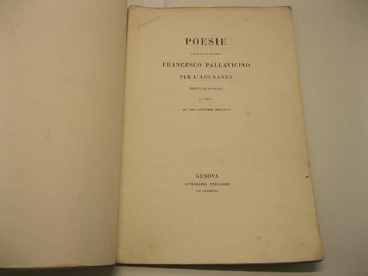 Poesie raccolte dal marchese Francesco Pallavicino per l'adunanza tenuta in sua casa la sera del XXII settembre 1846 - copertina