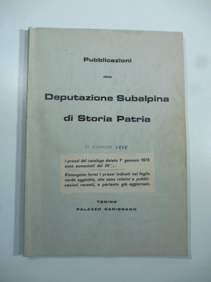 Pubblicazioni della Deputazione Subalpina di Storia Patria - 1975 - copertina