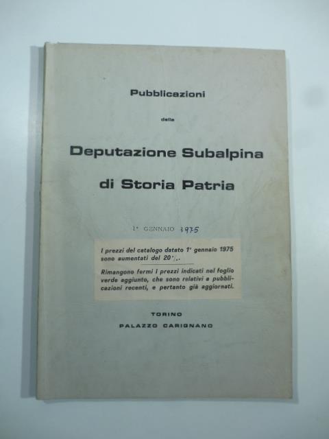 Pubblicazioni della Deputazione Subalpina di Storia Patria - 1975 - copertina