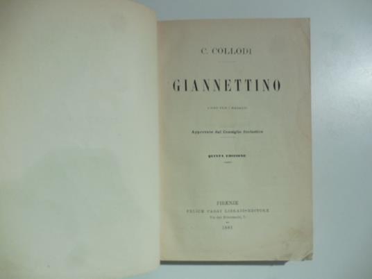 Giannettino. Libro per ragazzi. Approvato dal consiglio scolastico. Quinta edizione - Carlo Collodi - copertina