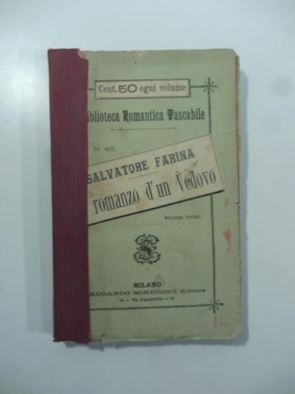 Il romanzo d'un vedovo. Voll. I-II - Salvatore Farina - copertina